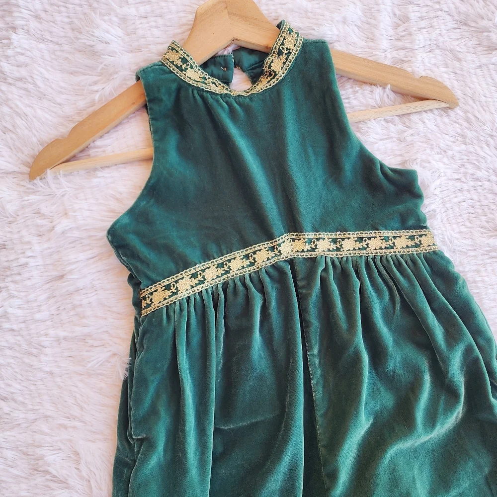 Janie and Jack Enchanted Forest Velvet Gold Trim Holiday‎ Jumpsuit